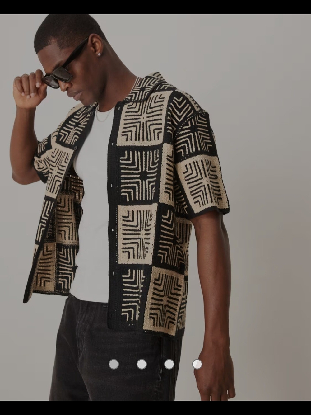 Abercrombie & Fitch Crochet Knitted Black and Beige Geometric Tile Shirt
